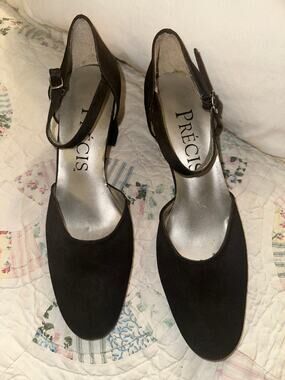 VINTAGE UNWORN BLACK SATIN MARY JANE PUMPS SHOES 8
